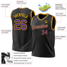 Load image into Gallery viewer, Custom Black Purple-Gold Authentic Throwback Basketball Jersey
