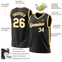 Load image into Gallery viewer, Custom Black White-Gold Authentic Throwback Basketball Jersey
