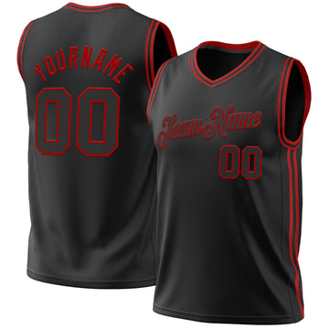 Custom Black Red Authentic Throwback Basketball Jersey