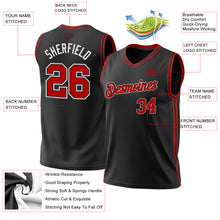 Load image into Gallery viewer, Custom Black Red-White Authentic Throwback Basketball Jersey
