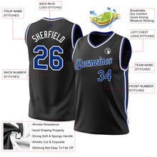 Load image into Gallery viewer, Custom Black Royal-White Authentic Throwback Basketball Jersey
