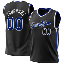 Load image into Gallery viewer, Custom Black Royal-White Authentic Throwback Basketball Jersey
