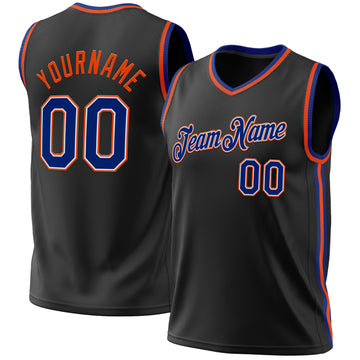 Custom Black Royal-Orange Authentic Throwback Basketball Jersey