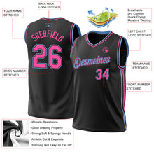 Load image into Gallery viewer, Custom Black Pink-Light Blue Authentic Throwback Basketball Jersey
