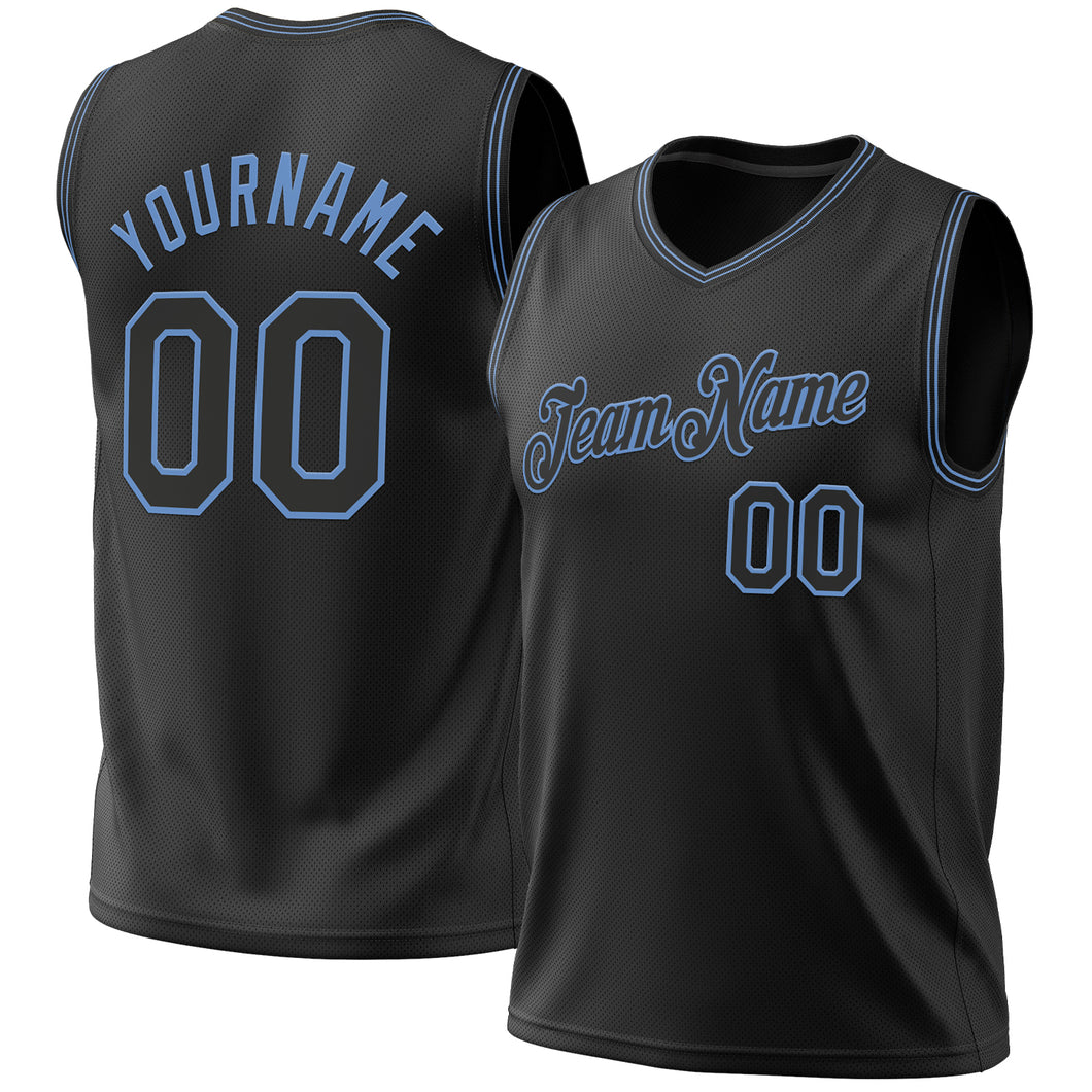 Custom Black Light Blue Authentic Throwback Basketball Jersey