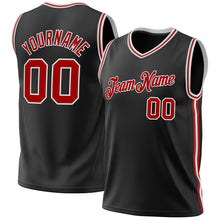 Load image into Gallery viewer, Custom Black Red-White Authentic Throwback Basketball Jersey
