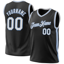 Load image into Gallery viewer, Custom Black White-Light Blue Authentic Throwback Basketball Jersey
