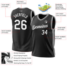 Load image into Gallery viewer, Custom Black White Authentic Throwback Basketball Jersey
