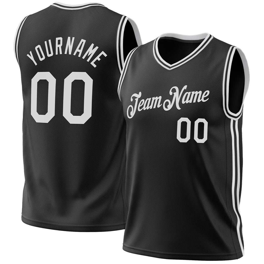 Custom Black White Authentic Throwback Basketball Jersey