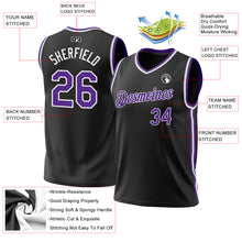 Load image into Gallery viewer, Custom Black Purple-White Authentic Throwback Basketball Jersey
