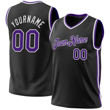 Load image into Gallery viewer, Custom Black Purple-White Authentic Throwback Basketball Jersey
