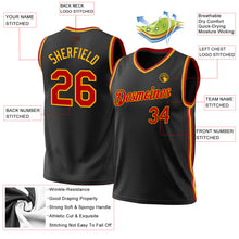 Load image into Gallery viewer, Custom Black Red-Gold Authentic Throwback Basketball Jersey
