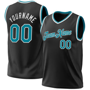 Custom Black Teal-White Authentic Throwback Basketball Jersey