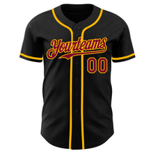 Load image into Gallery viewer, Custom Black Maroon-Gold Authentic Baseball Jersey
