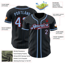 Load image into Gallery viewer, Custom Black Light Blue Pinstripe Red Authentic Baseball Jersey
