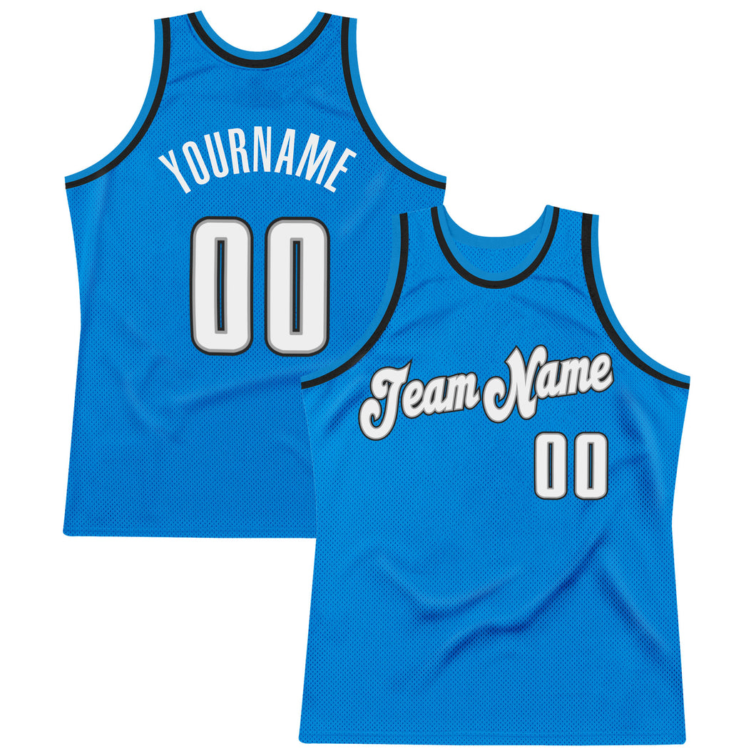 Custom Blue White-Black Authentic Throwback Basketball Jersey