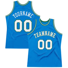 Load image into Gallery viewer, Custom Blue White-Kelly Green Authentic Throwback Basketball Jersey
