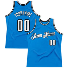 Load image into Gallery viewer, Custom Blue White-Black Authentic Throwback Basketball Jersey
