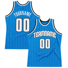 Load image into Gallery viewer, Custom Blue White Pinstripe White-Black Authentic Throwback Basketball Jersey
