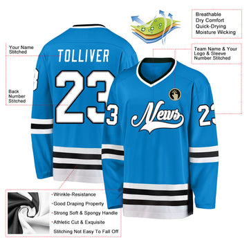 Custom Blue White-Black Hockey Jersey