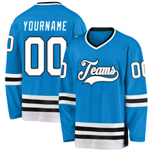 Load image into Gallery viewer, Custom Blue White-Black Hockey Jersey
