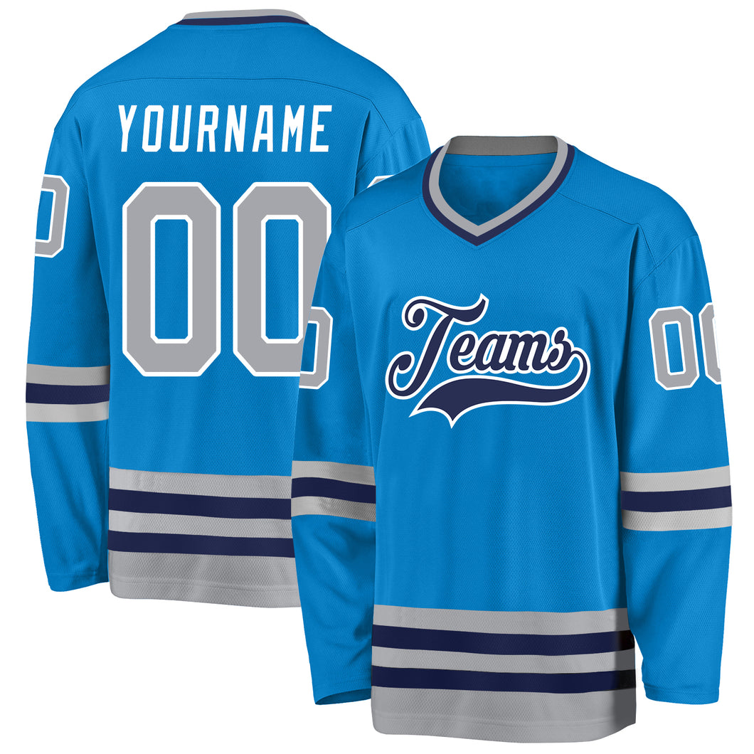 Custom Blue Gray-Navy Hockey Jersey