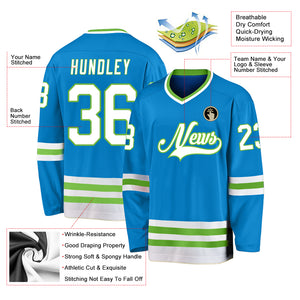 Custom Blue White-Neon Green Hockey Jersey