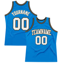 Load image into Gallery viewer, Custom Blue White-Old Gold Authentic Throwback Basketball Jersey
