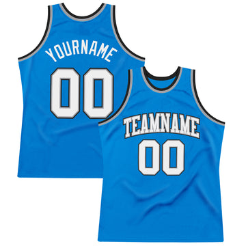 Custom Blue White-Gray Authentic Throwback Basketball Jersey