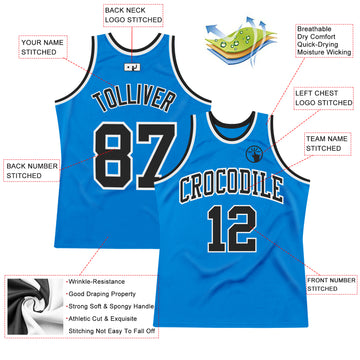 Custom Blue Black-White Authentic Throwback Basketball Jersey