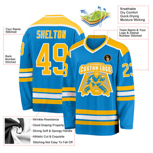 Custom Blue Gold-White Hockey Jersey