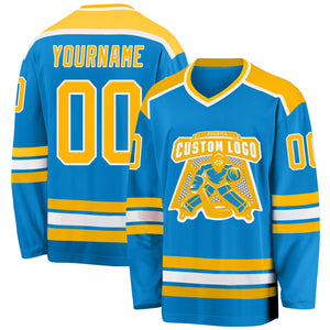 Custom Blue Gold-White Hockey Jersey