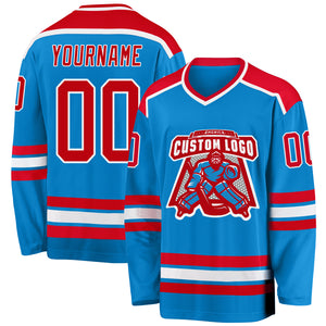 Custom Blue Red-White Hockey Jersey