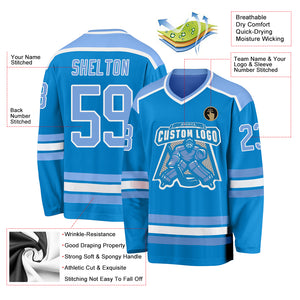 Custom Blue Light Blue-White Hockey Jersey