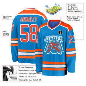 Custom Blue Orange-White Hockey Jersey