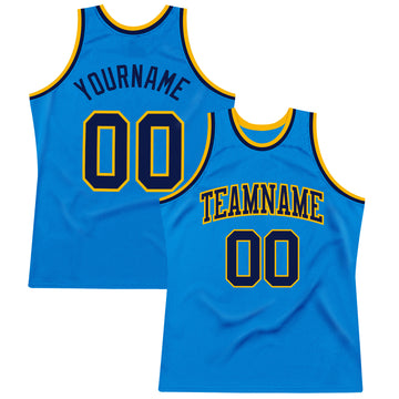 Custom Blue Navy-Gold Authentic Throwback Basketball Jersey