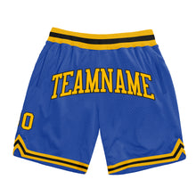 Load image into Gallery viewer, Custom Blue Gold-Black Authentic Throwback Basketball Shorts
