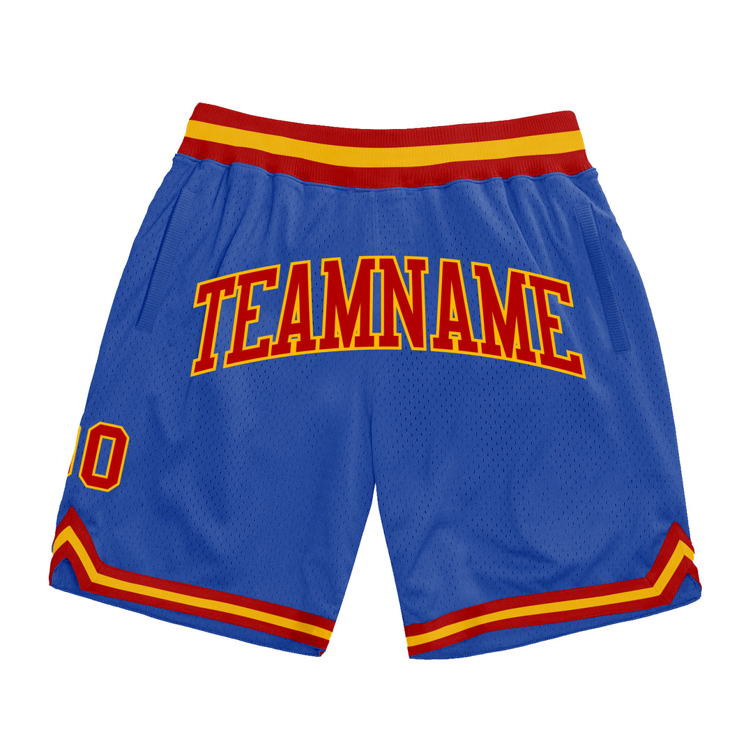 Custom Blue Red-Gold Authentic Throwback Basketball Shorts
