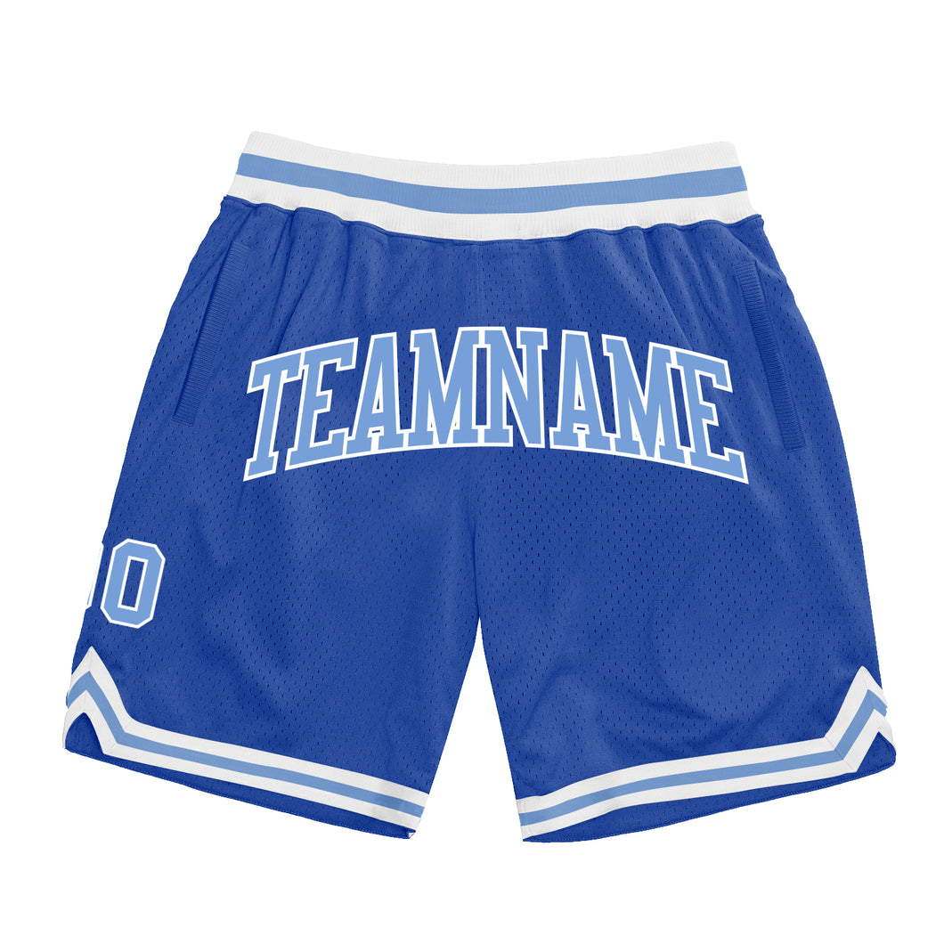 Custom Blue Light Blue-White Authentic Throwback Basketball Shorts