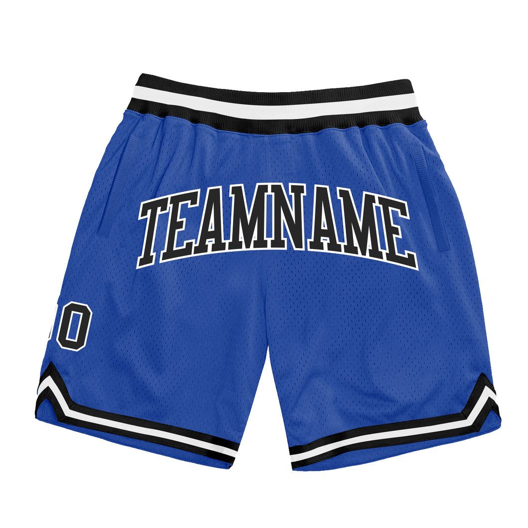 Custom Blue Black-White Authentic Throwback Basketball Shorts