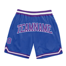 Load image into Gallery viewer, Custom Blue Purple-White Authentic Throwback Basketball Shorts
