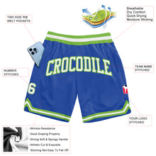 Load image into Gallery viewer, Custom Blue White-Neon Green Authentic Throwback Basketball Shorts
