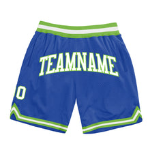 Load image into Gallery viewer, Custom Blue White-Neon Green Authentic Throwback Basketball Shorts
