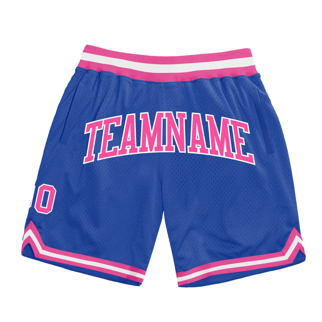 Custom Blue Pink-White Authentic Throwback Basketball Shorts