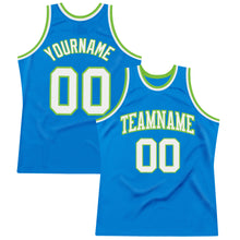 Load image into Gallery viewer, Custom Blue White-Neon Green Authentic Throwback Basketball Jersey

