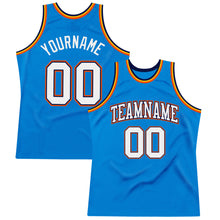 Load image into Gallery viewer, Custom Blue White Navy-Orange Authentic Throwback Basketball Jersey
