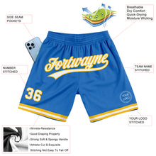Load image into Gallery viewer, Custom Blue White-Gold Authentic Throwback Basketball Shorts
