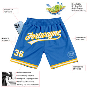 Custom Blue White-Gold Authentic Throwback Basketball Shorts