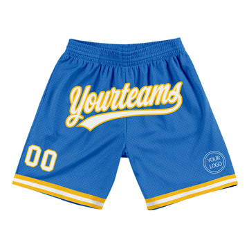 Custom Blue White-Gold Authentic Throwback Basketball Shorts