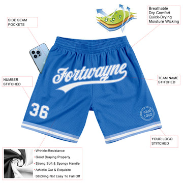 Custom Blue White-Light Blue Authentic Throwback Basketball Shorts